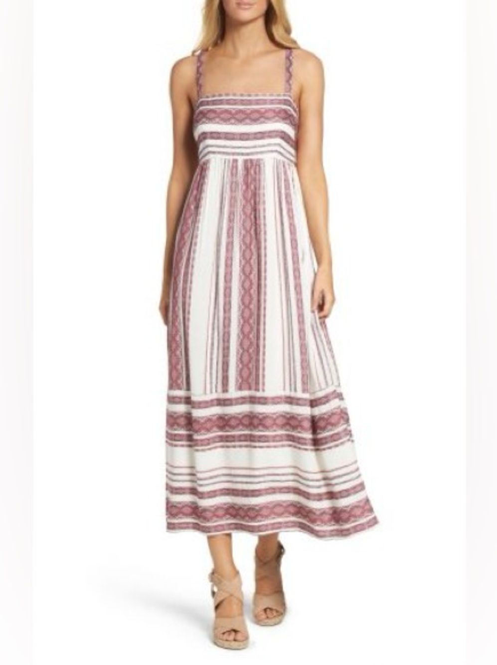 Maggy London Stripped Maxi Dress in Burgundy and White